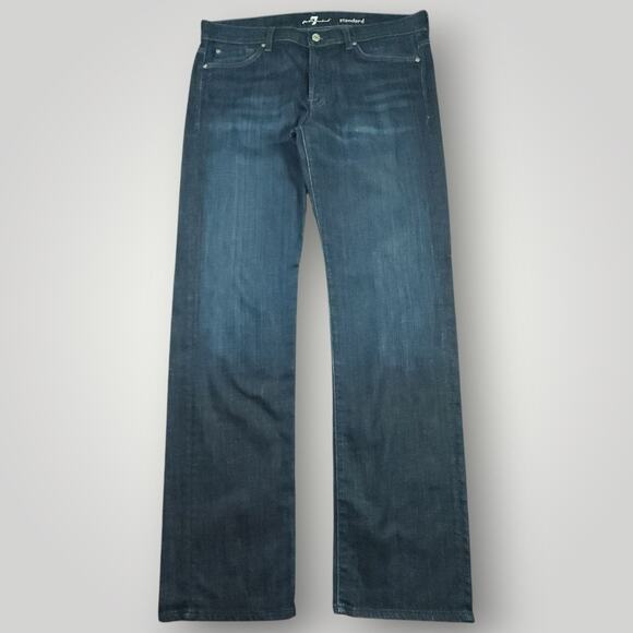 7 For All Mankind Jeans Mens 36 Standard Slim Straight Button Fly Whiskered Blue - Picture 1 of 8